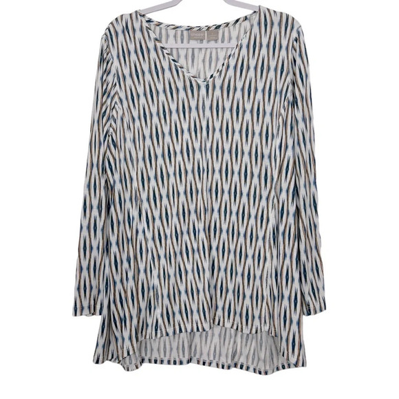 Chico’s Zenergy Women’s 16/18 V-Neck Long Sleeve Geometric Ikat Tunic Top - Picture 2 of 10
